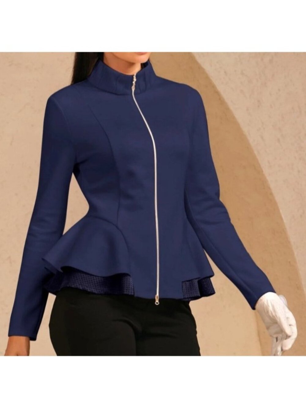 AceGolfs Women's Sz Large Navy Blue More Than Basic Ruffle Golf Jacket